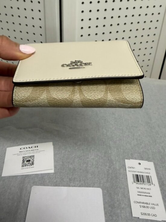 COACH Micro Mini Wallet in Signature Canvas | Mercari COACH Micro Mini Wallet in Signature Canvas Trifold Light Khaki Chalk White NWT